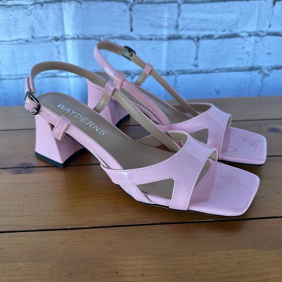 New Wayderns Light Pink Patent Block Heel Slingback Sandals Size 10.5 No Box - Picture 4 of 9